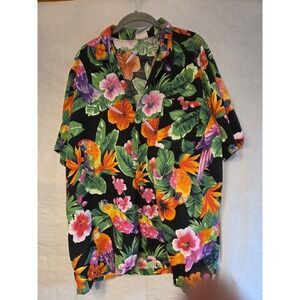 VTG Caribbean Club Hawaiian Floral Parrot Shirt Mens XL St Kitts All Over...